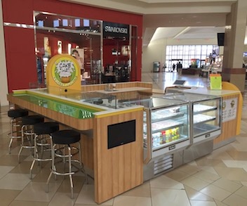 Cake That food service mall kiosk with refrigeration cabinets