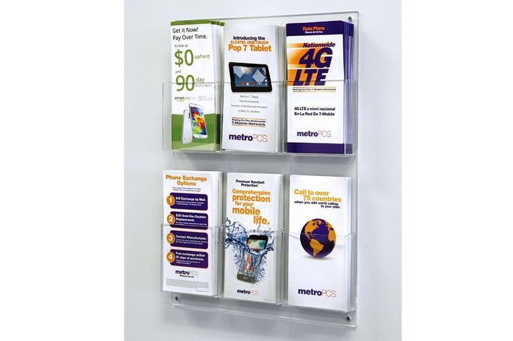 6 Pocket 4x9 Wall Mount Acrylic Brochure Holder Lit MET 740x492